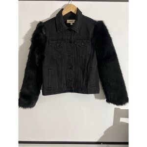 Jak&rae Black Denim Jacket with Faux Fur Sleeves